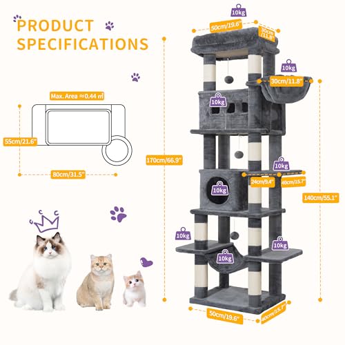 Hzuaneri Grand Arbre à Chat pour Chat d'intérieur, Grande Selection de Fonction, 2 Niches, 8 Griffoirs, Tapis Lavable, G