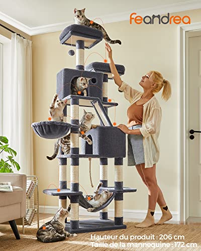 Feandrea Arbre à Chat avec 13 Griffoirs, 2 Plate-Formes, 2 Niches, Tissu Peluche - Chat d'Intérieur, Hauteur 206 cm, Cer