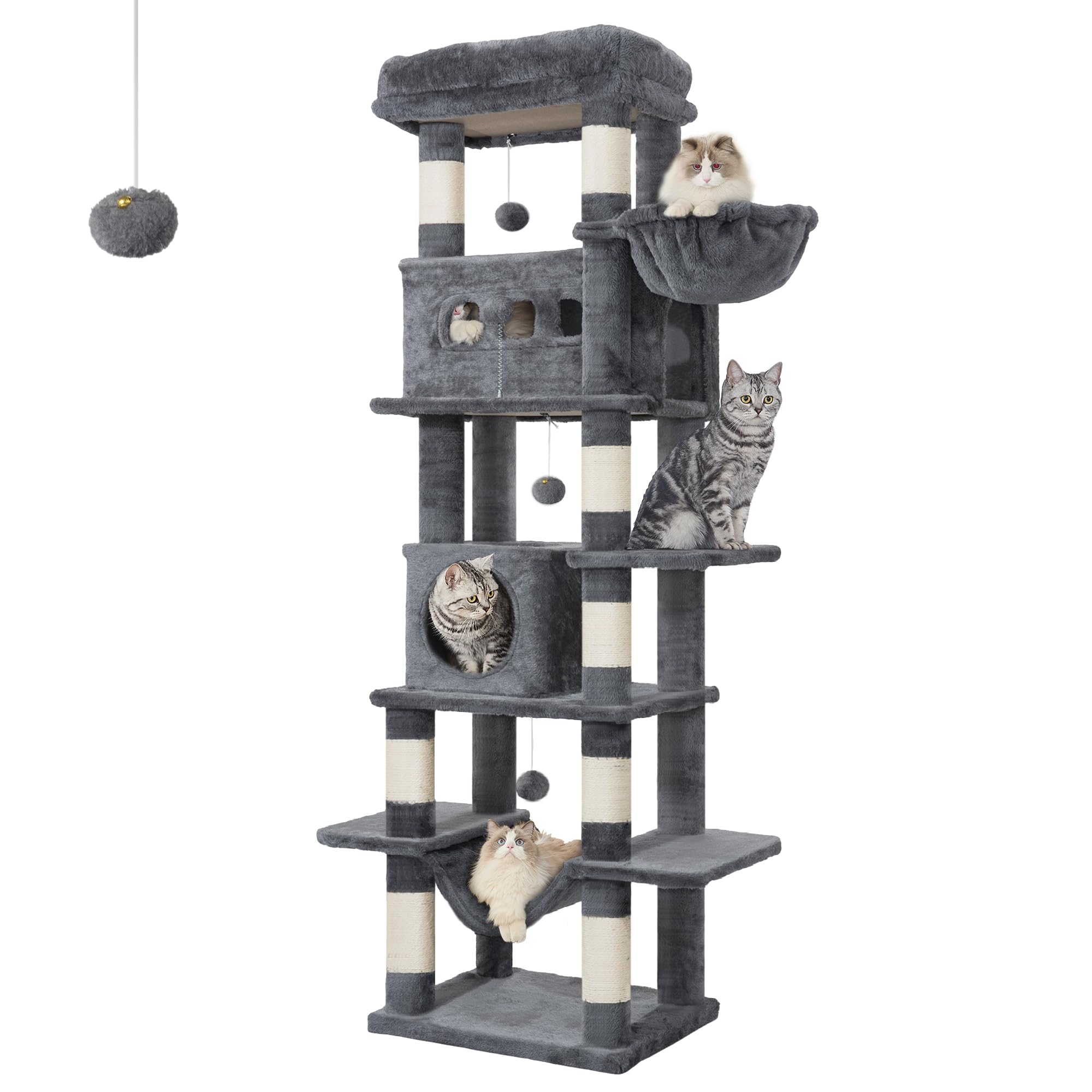 Hzuaneri Grand Arbre à Chat pour Chat d'intérieur, Grande Selection de Fonction, 2 Niches, 8 Griffoirs, Tapis Lavable, G